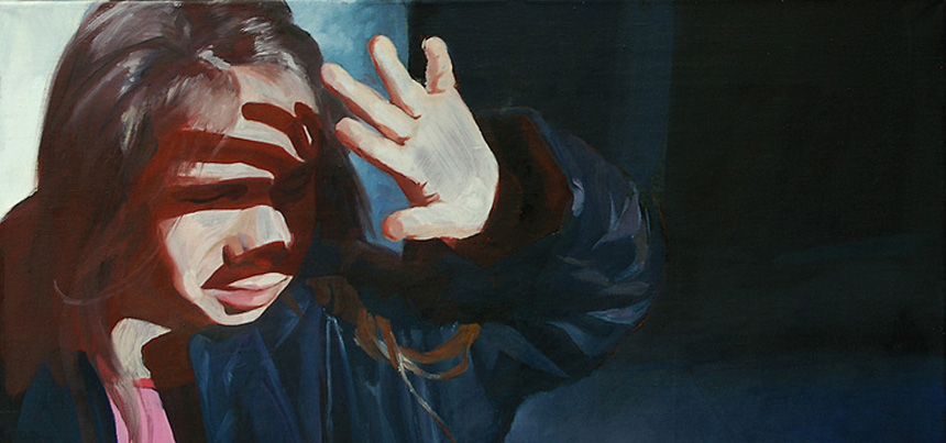 <b>SZABÓ Franciska | Fény ellen (2008) | 75×40 cm, olaj, vászon | AMA BOOK I. | részlet</b>